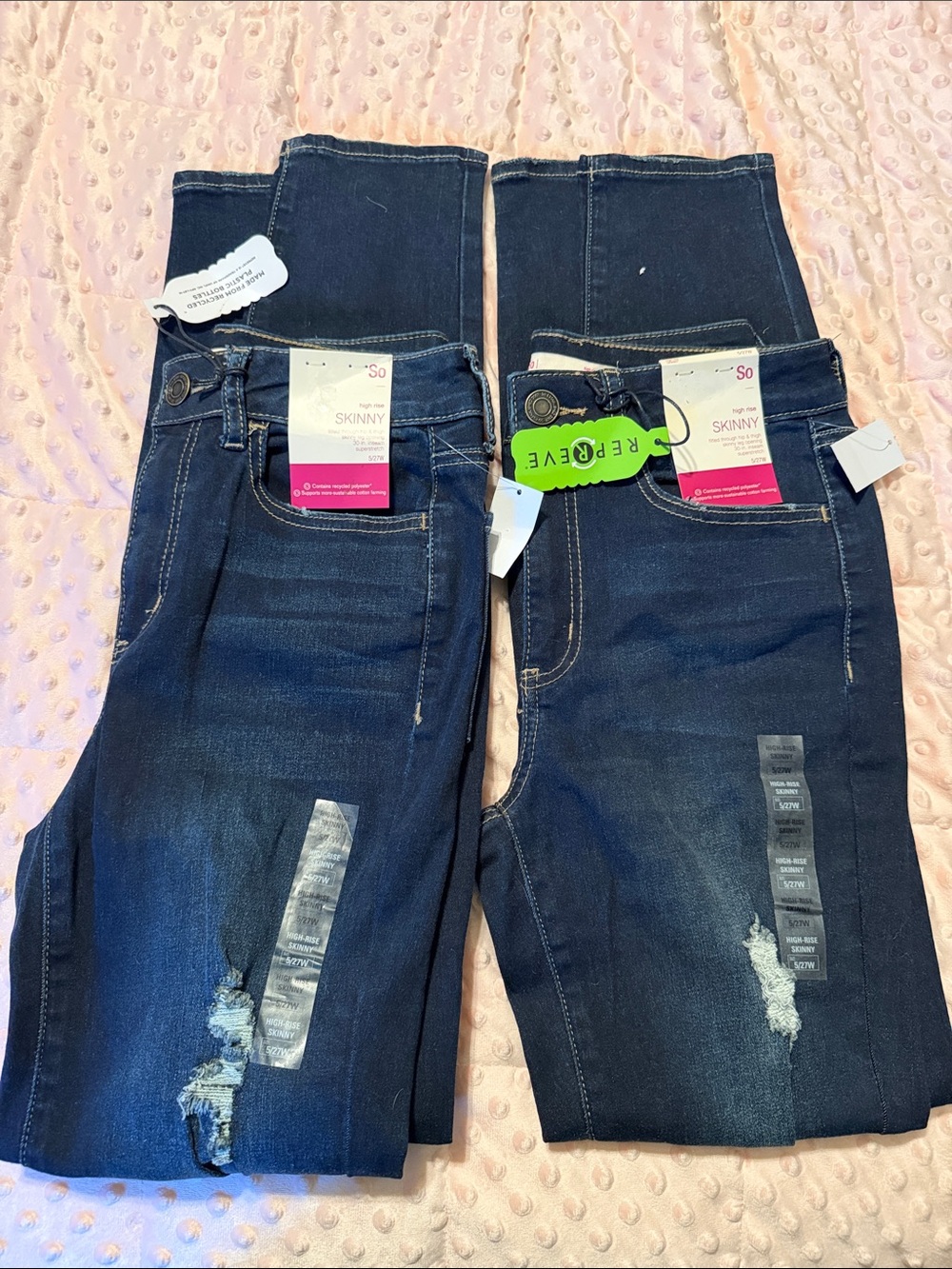 SO Women's Navy Skinny Jeans with Distressed Detail